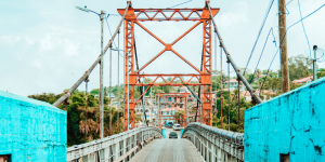 Orange and blue bridge in Belize
