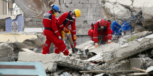 Turkish red cross workers responding to February 8 earthquake